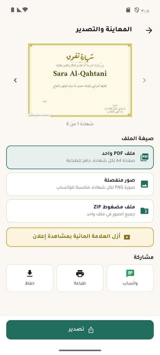 المعاينة والتصدير